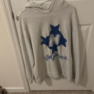 Gray Aelfric Eden Hoodie with Blue Star Design